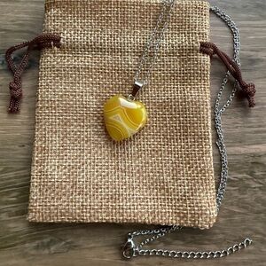 Yellow Agate Heart Necklace Agate Pendant Crystal Heart Necklace
